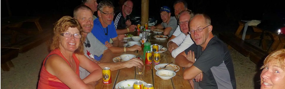 Enjoying our last evening meal together - anticipating the Caribbean Sea swim the next day!